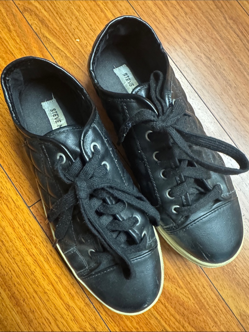 Steve Madden Black Quilted Lace-Up Sneakers with Cream Trim